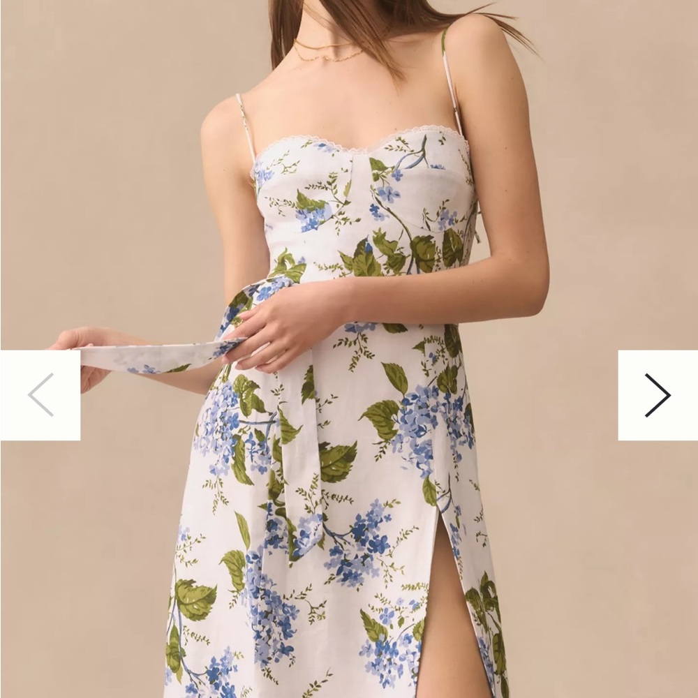 Reformation Strapless Dress in Blue Floral